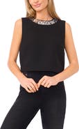 CeCe Sequin Paillette Collar Crepe Tank