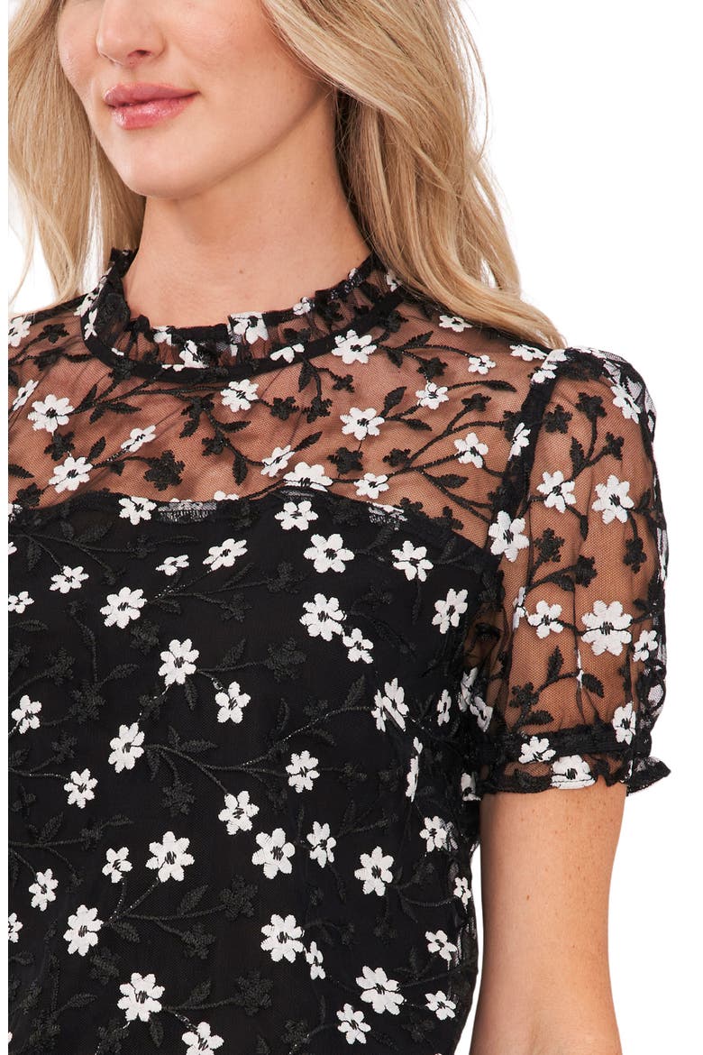 Embroidered Floral Mesh Top, Alternate, color, RICH BLACK
