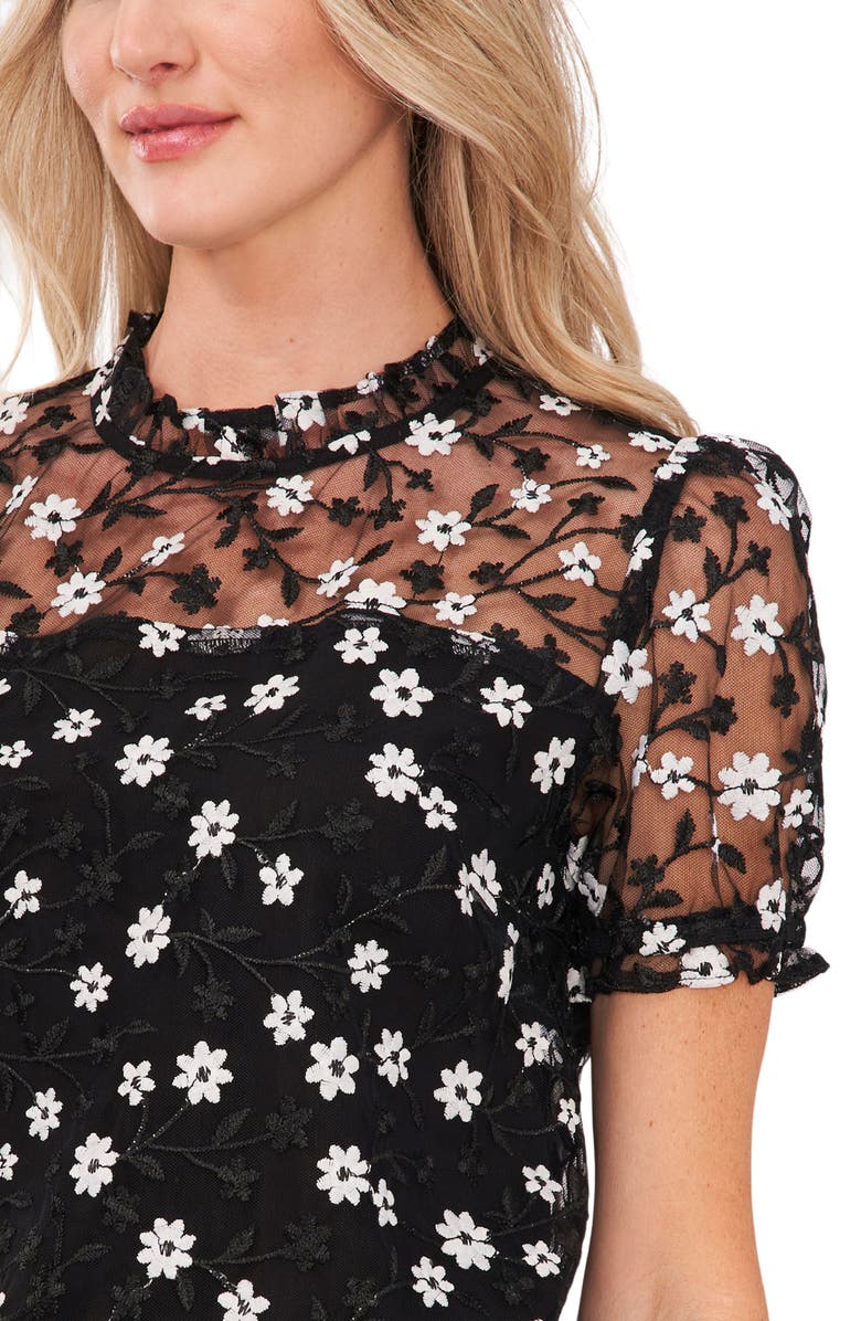 CeCe Embroidered Floral Mesh Top, Alternate, color,