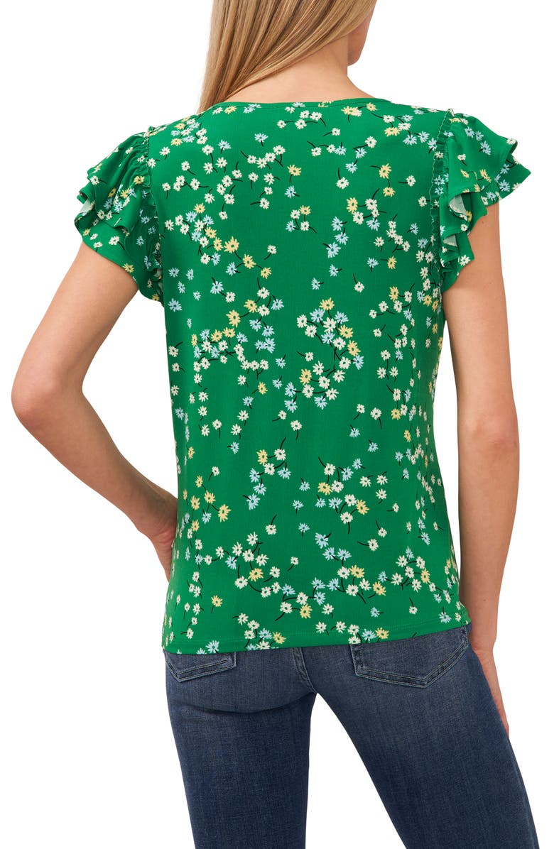 CeCe Floral Print Double Ruffle Sleeve Top, Alternate, color, 