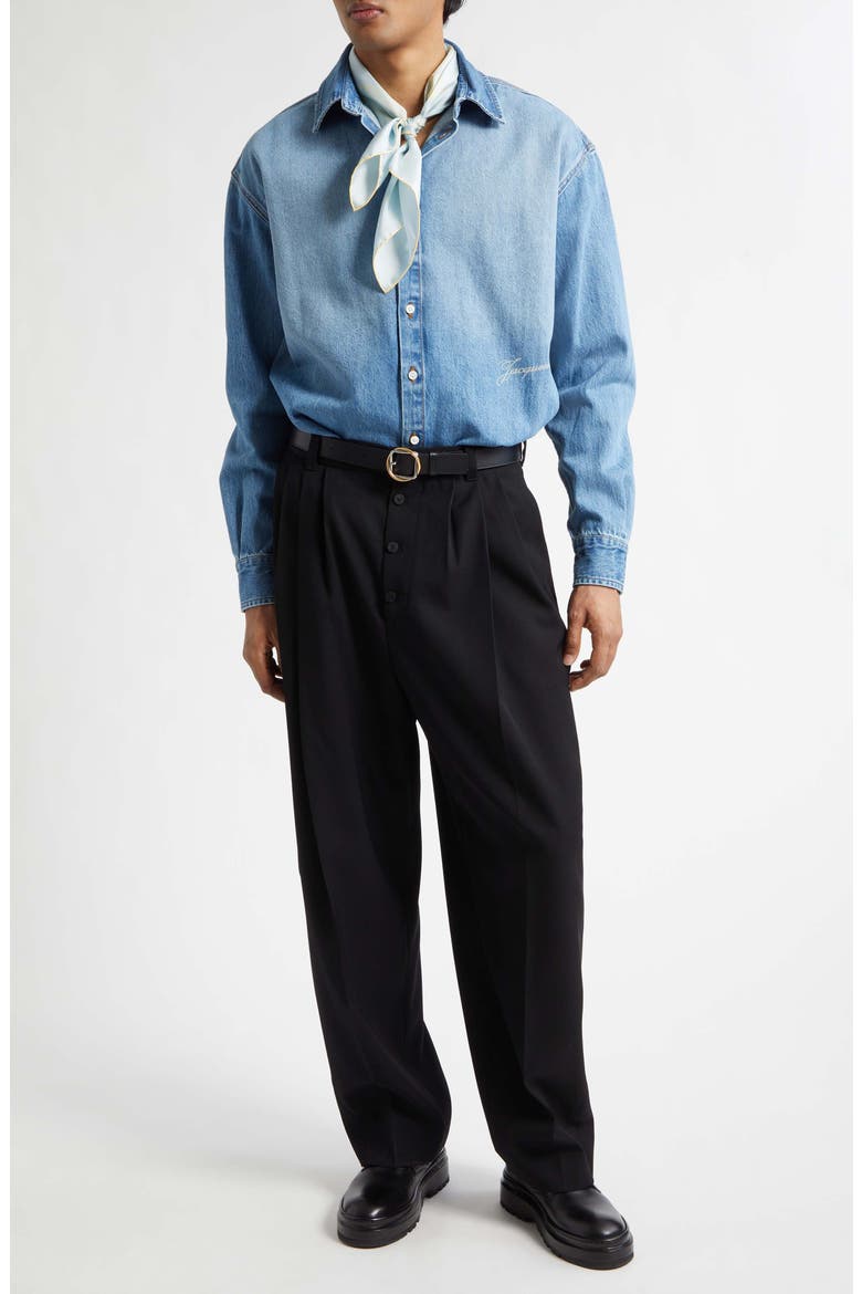 La Chemise de-Nîmes Simon Denim Button-Up Shirt, Alternate, color, BLUE/ TABAC
