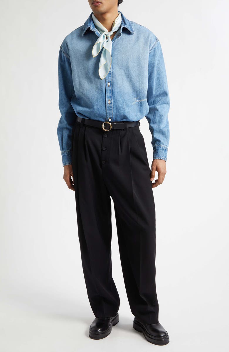 Jacquemus Le Pantalon Fernando Pleated Wool Pants, Alternate, color, Black