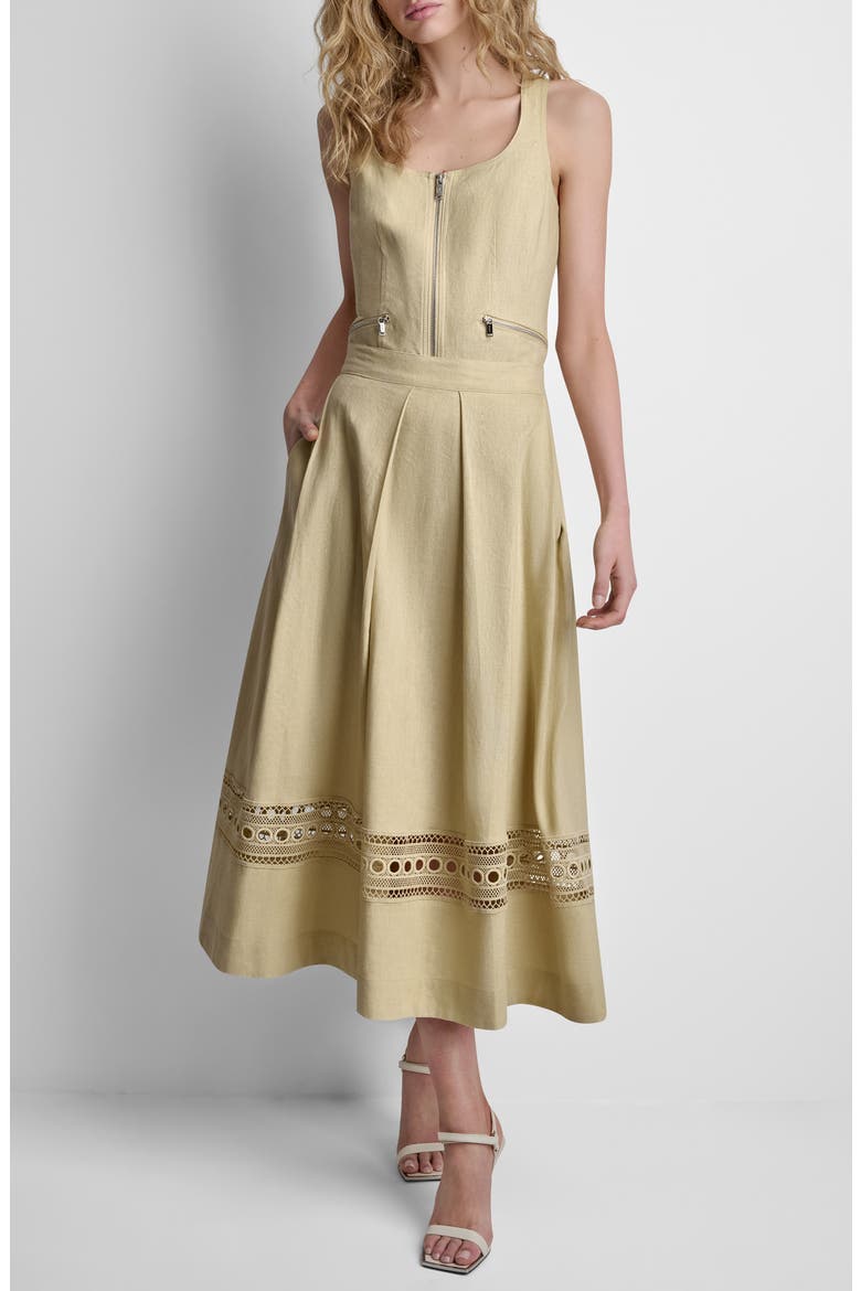 Eyelet Embroidery Linen Blend A-Line Skirt, Alternate, color, MOJAVE DESERT