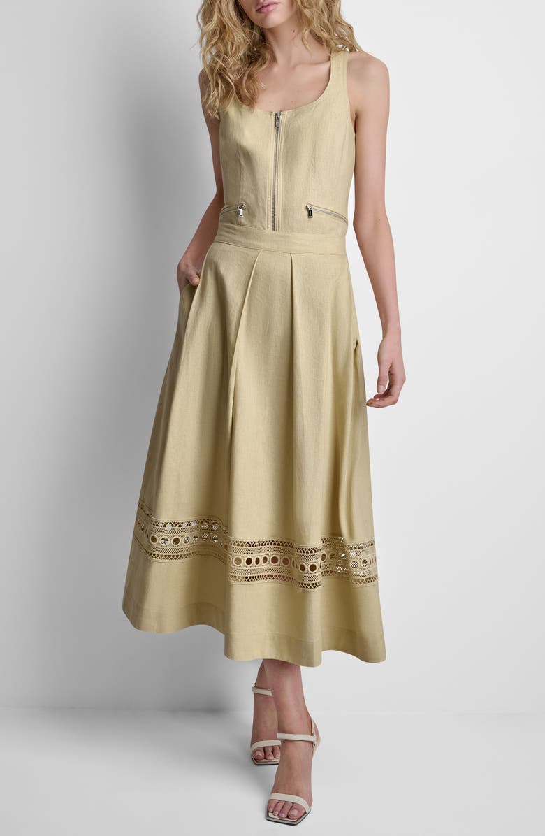 DKNY Eyelet Embroidery Linen Blend A-Line Skirt, Alternate, color, Mojave Desert
