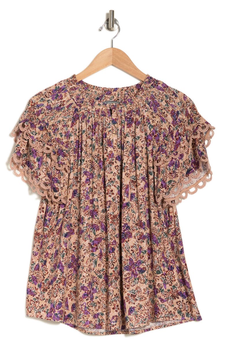 Wit & Wisdom Print Ruffle Sleeve Top, Alternate, color, 