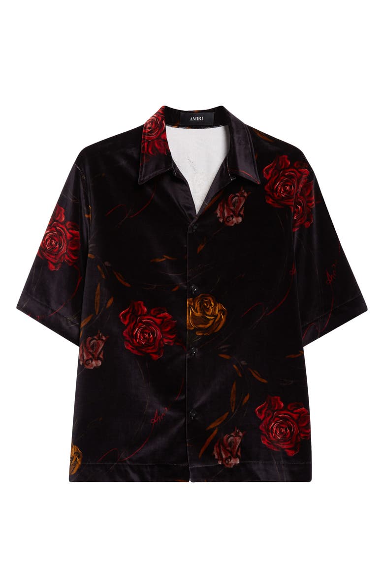 AMIRI Floral Velveteen Camp Shirt, Alternate, color, Black