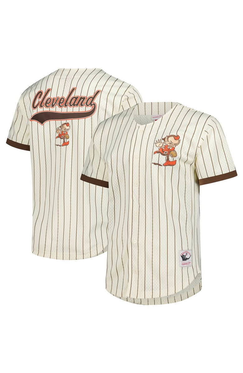 Mitchell & Ness Men's Mitchell & Ness  Cream Cleveland Browns Final Seconds Vintage Logo Mesh Button-Up Shirt, Alternate, color, 