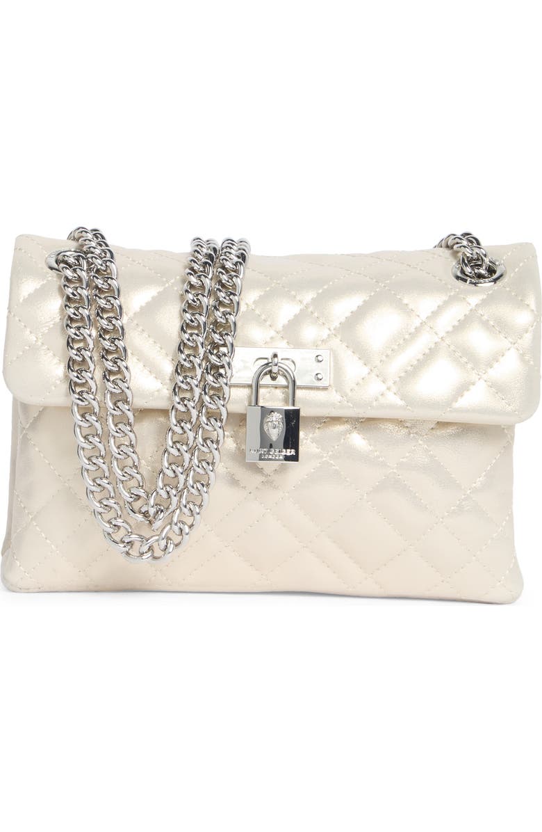 Kurt Geiger London Mini Brixton Metallic Leather Convertible Crossbody Bag, Main, color, Silver