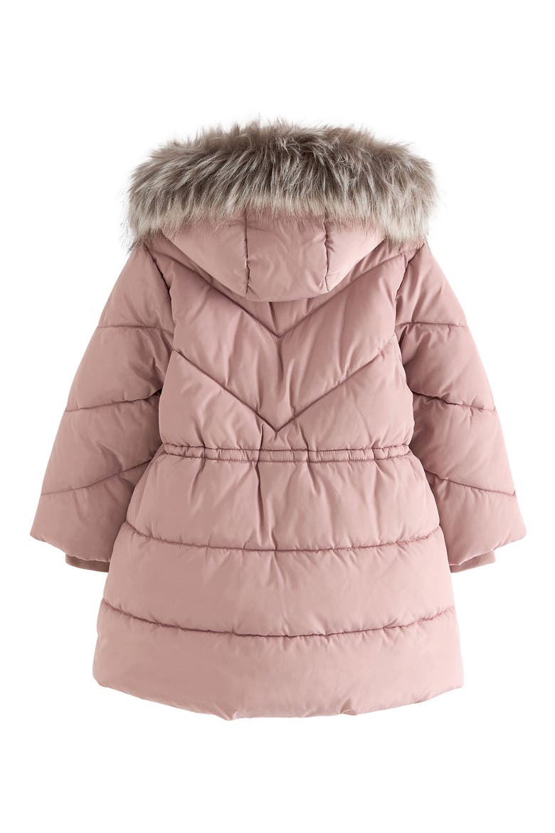 Kids' Hooded Puffer Coat with Faux Fur Trim, Alternate, color, TOFFEE PINK