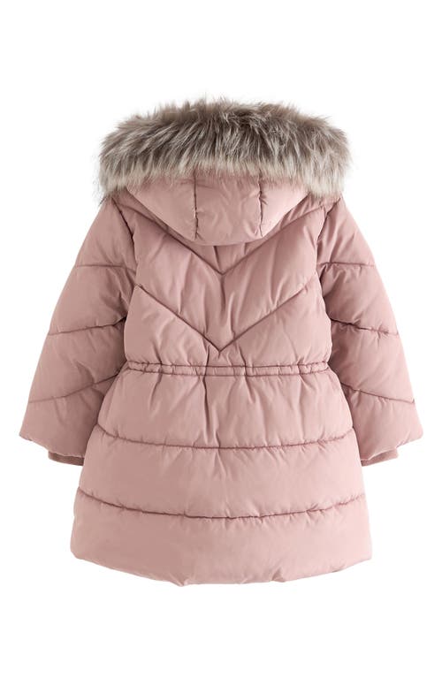 Next Kids' Hooded Puffer Coat With Faux Fur Trim In Pink