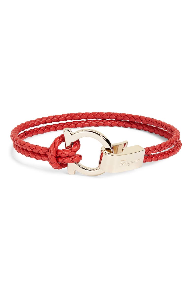 Salvatore Ferragamo Leather Wrap Bracelet, Main, color, RED