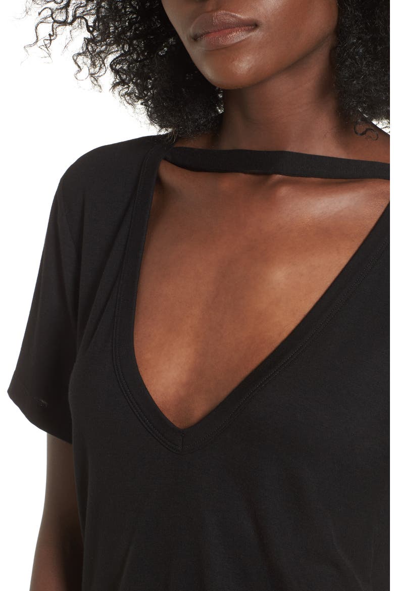Cutout Choker Tee, Alternate, color, BLACK