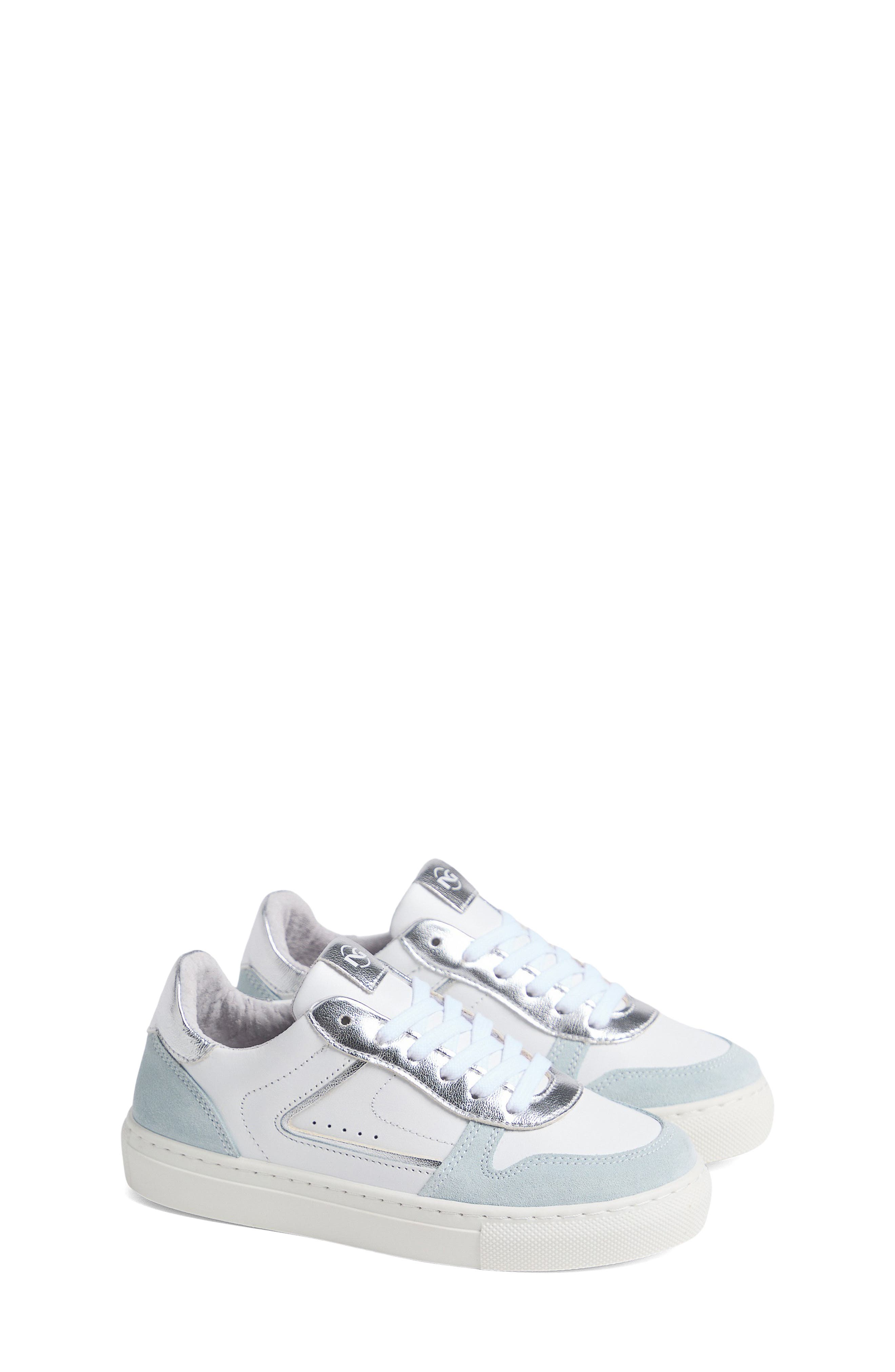 NeroGiardini Kids' Retro Low Top Sneaker, Main, color, White/ Baby Blue
