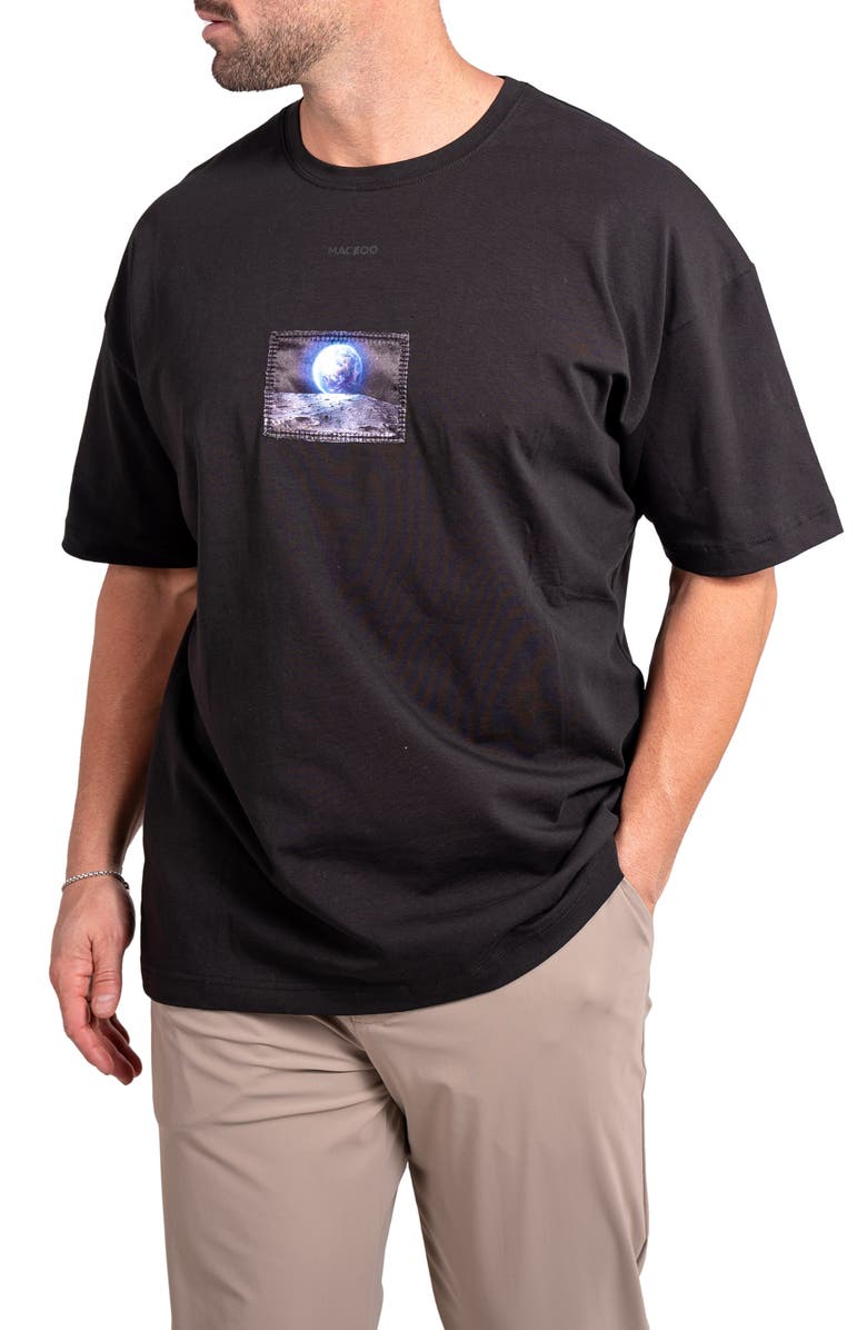 Maceoo Ascension Space Appliqué Cotton Graphic T-Shirt, Alternate, color, Black