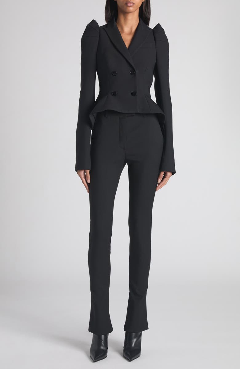 McQueen Pleated Puff Shoulder Stretch Wool Crop Jacket, Alternate, color, Black