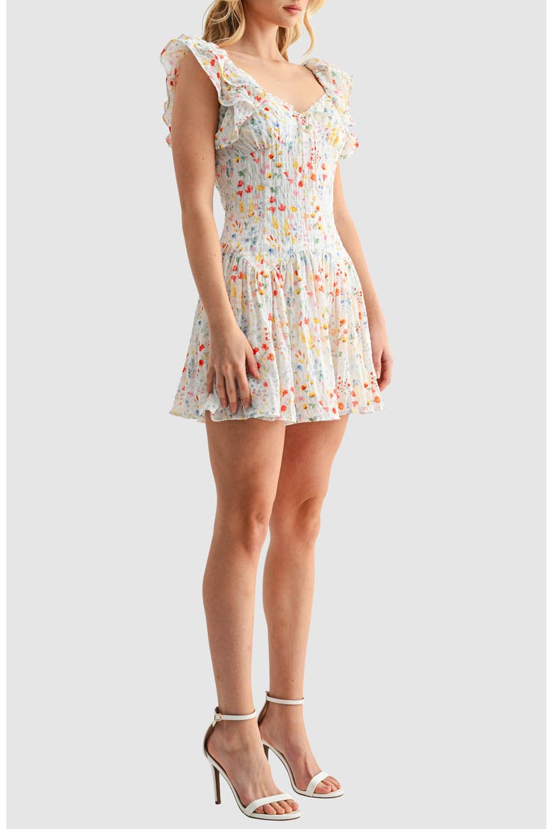 Flutter Sleeve Dropwaist Minidress, Alternate, color, IVORY RED FLORAL