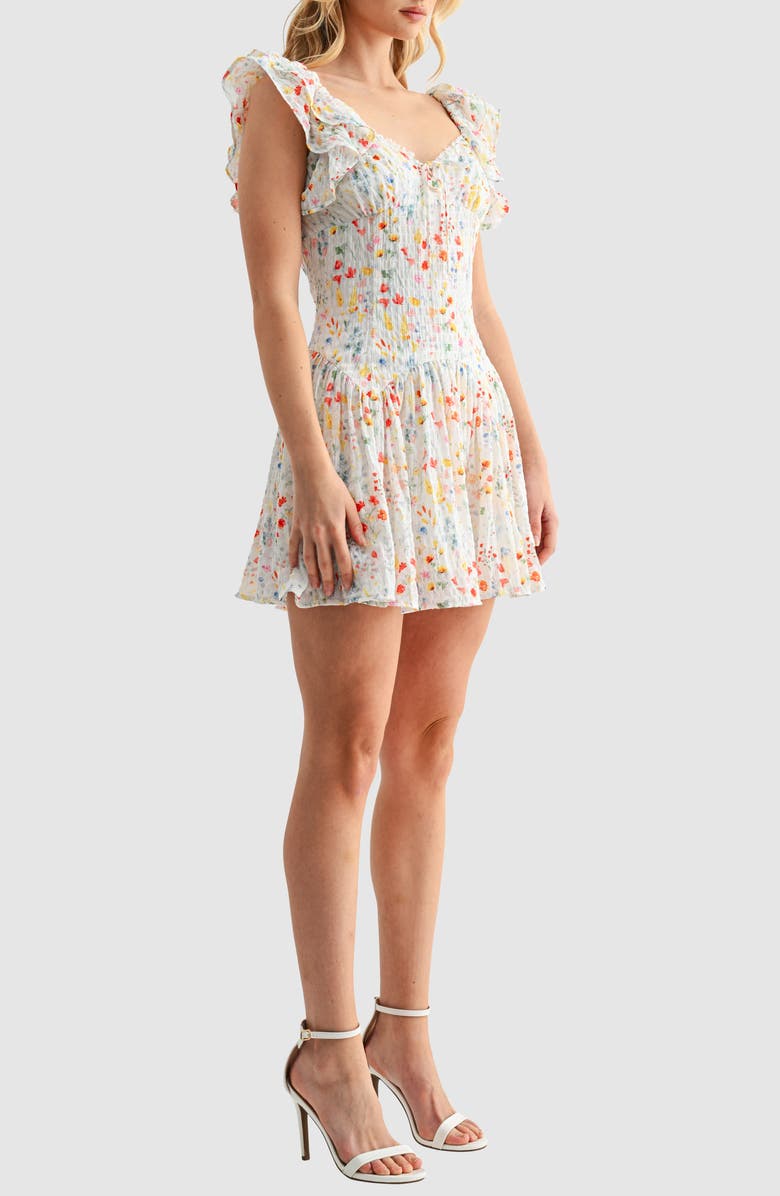 Lush Flutter Sleeve Dropwaist Minidress, Alternate, color, Ivory Red Floral