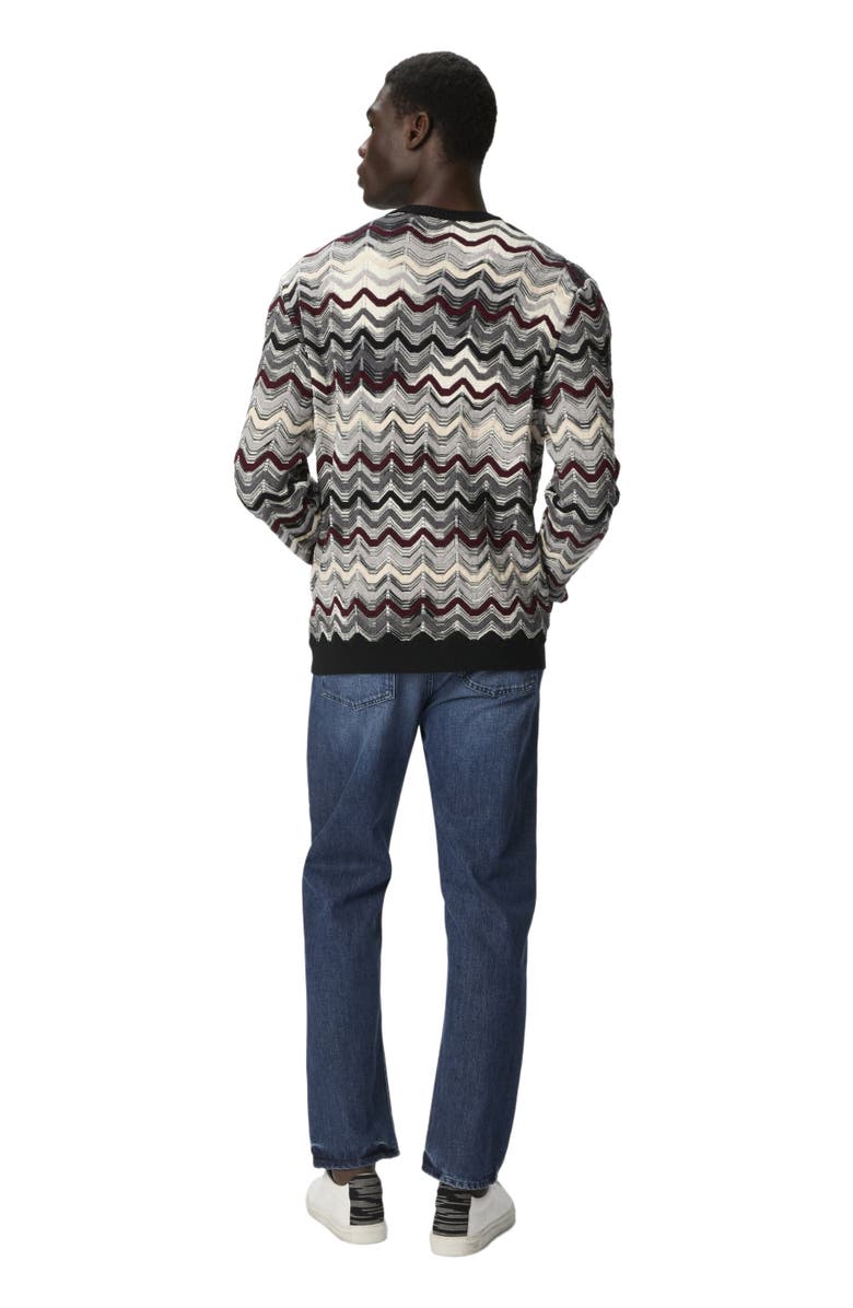Missoni Crew Neck Sweater With Geometric Zigzag Pattern, Alternate, color, Grey & Red