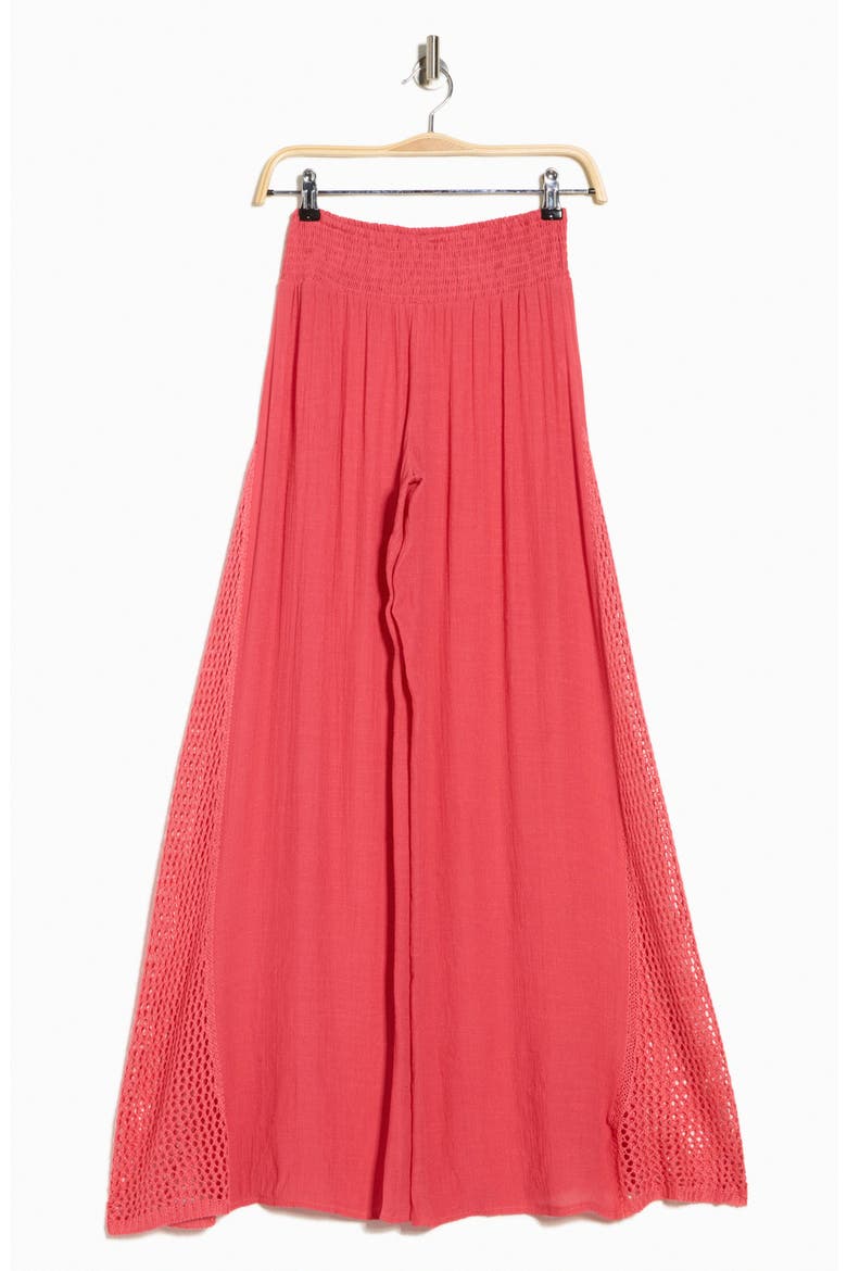Crochet Trim Wide Leg Cover-Up Pants, Alternate, color, CORAL