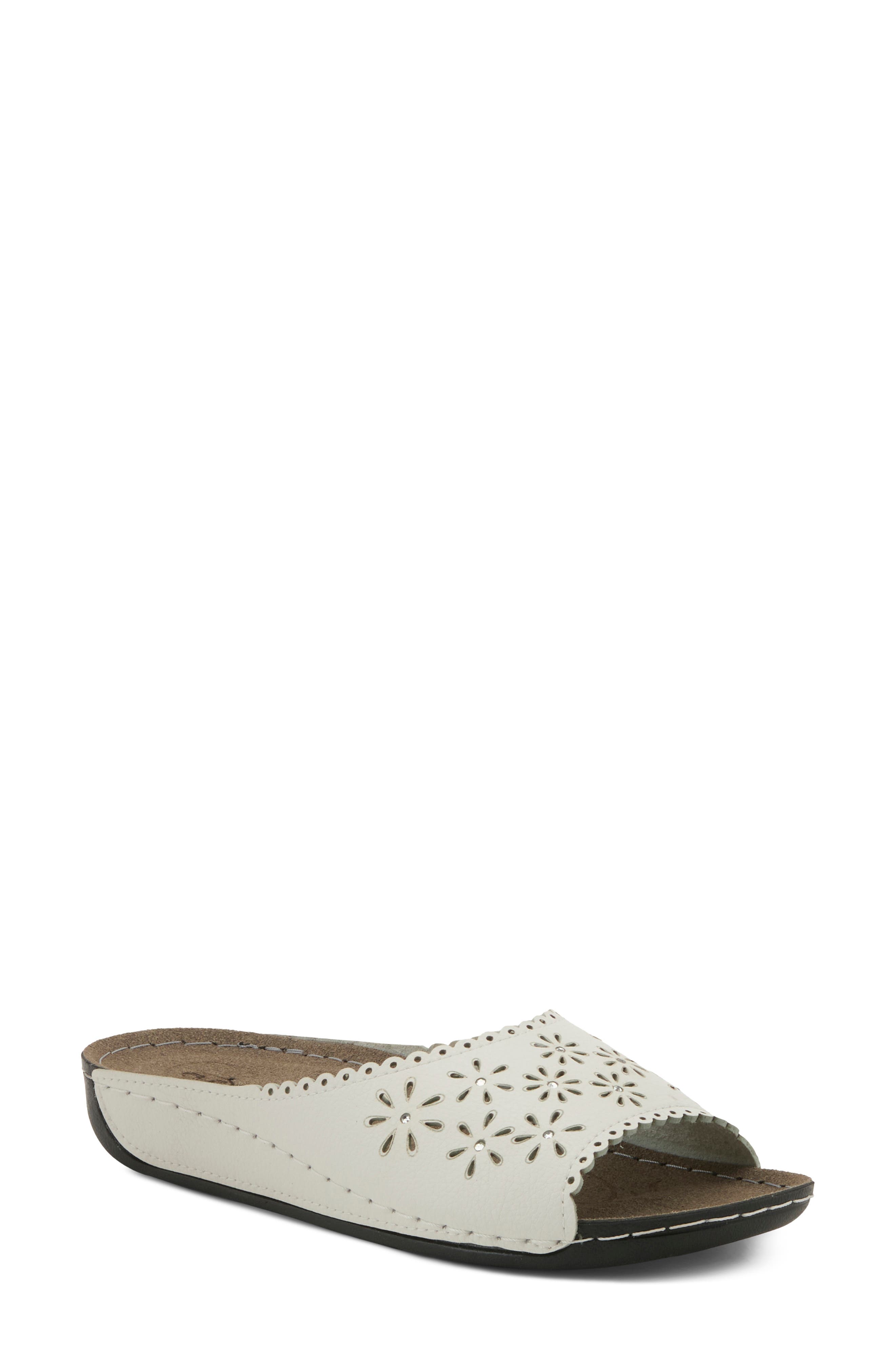 Rhinestone Lasercut Slide Sandal, Main, color, WHITE