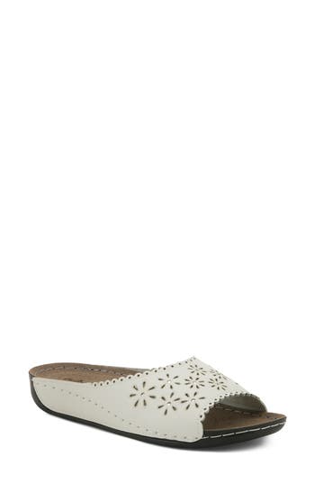 Flexus By Spring Step Rhinestone Lasercut Slide Sandal In White