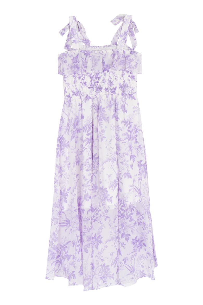 Kids' Print Smocked Chiffon High-Low Dress, Alternate, color, LILAC
