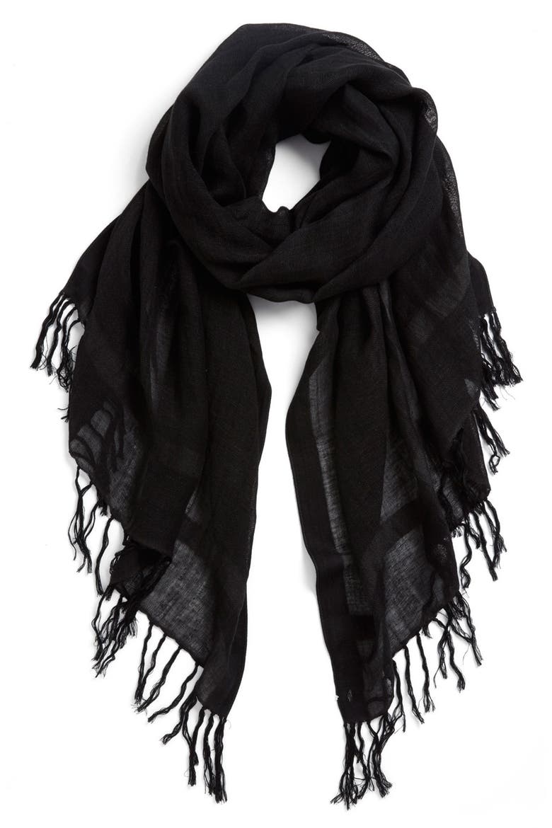 Linen Blend Scarf, Main, color, BLACK