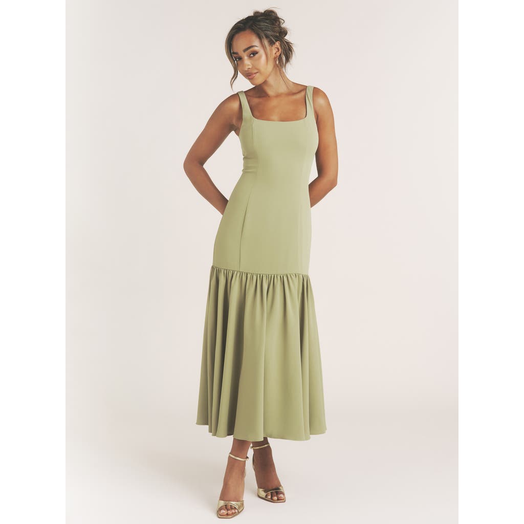 Six Stories Square Neck Drop Hem Midi Dress In Animal Print