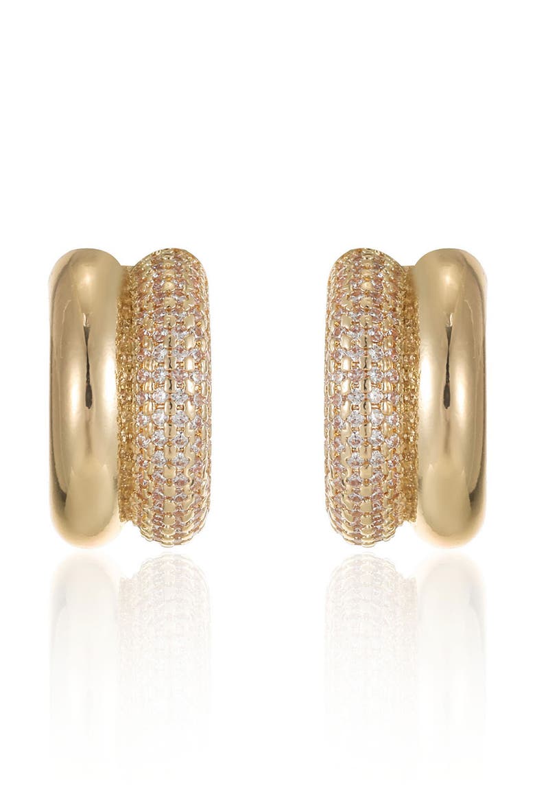 Pavé Crystal Double Hoop Earrings, Alternate, color, GOLD