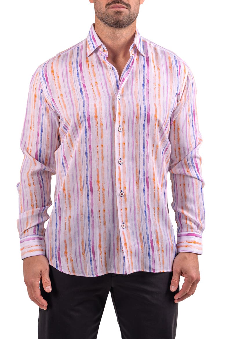Fibonacci Resistance Contemporary Fit Button-Up Shirt, Main, color, WHITE MULTI STRIPE