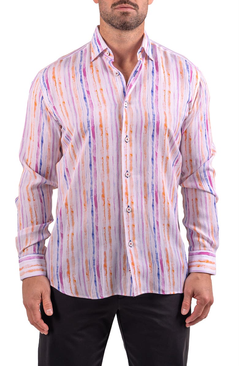 Maceoo Fibonacci Resistance Contemporary Fit Button-Up Shirt, Main, color, White Multi Stripe