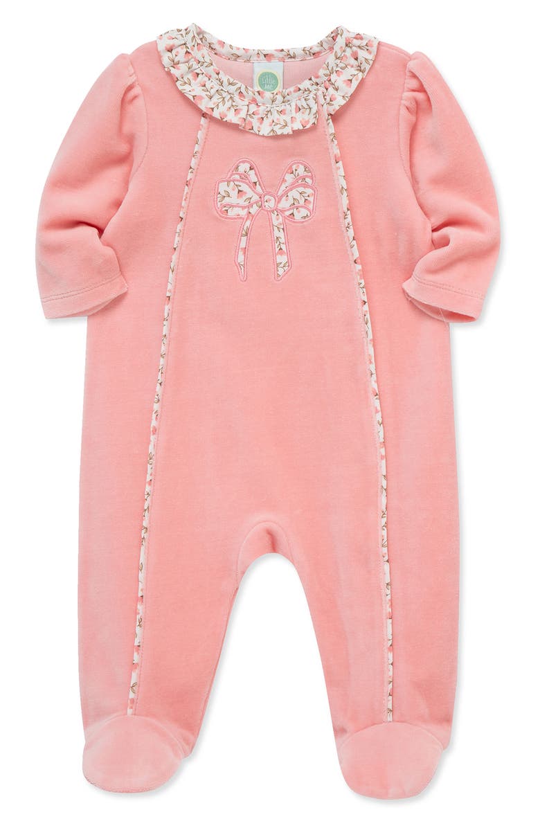 Little Me Floral Bow Velour Footie, Alternate, color, Pink