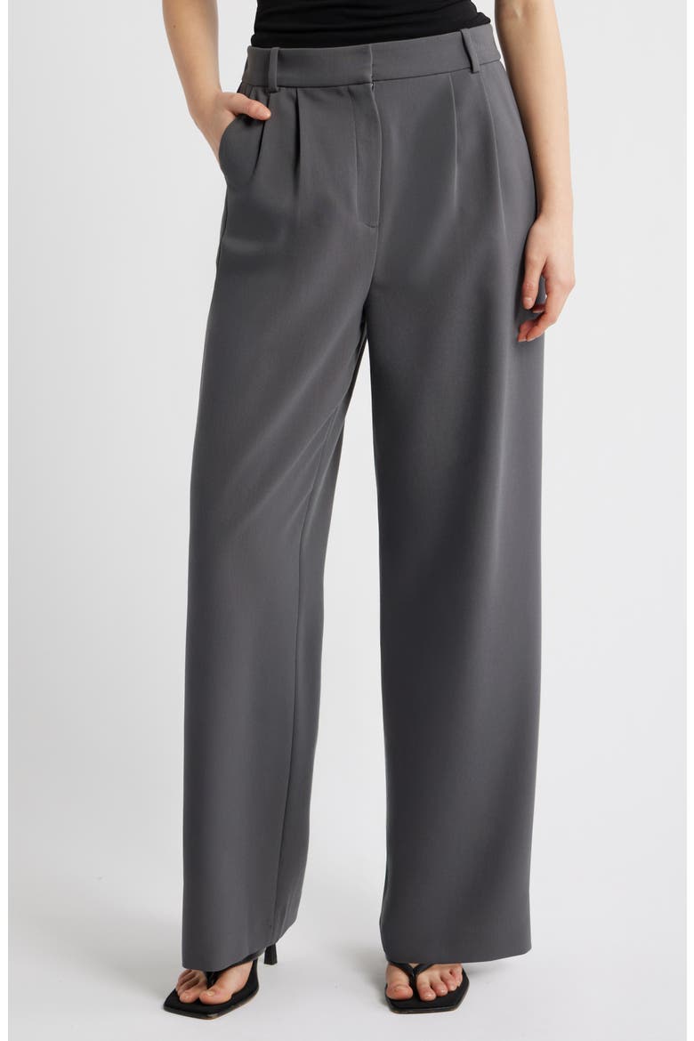 Icon Twill High Waist Wide Leg Trousers, Main, color, GREY MAGNET
