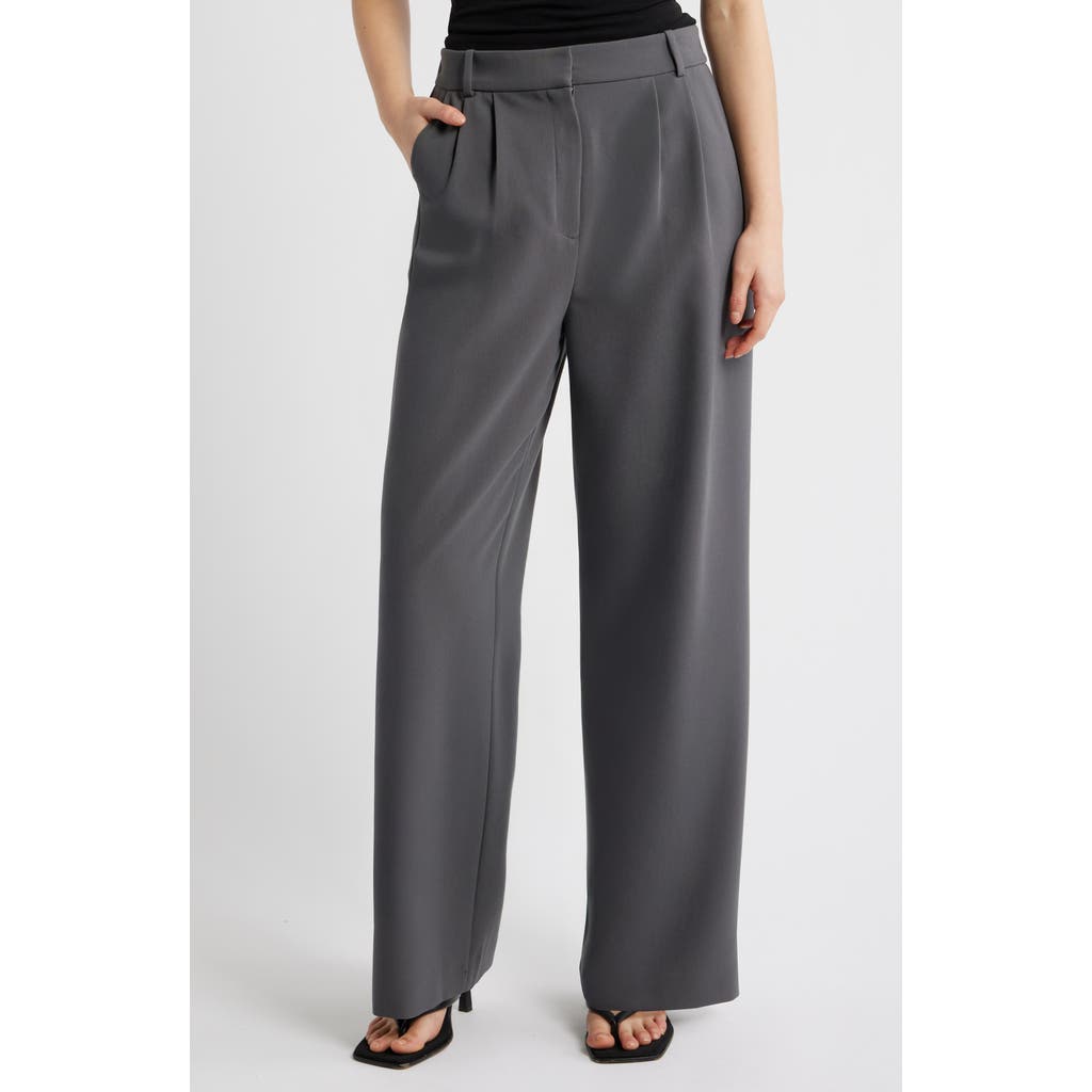 Open Edit Icon Twill High Waist Wide Leg Trousers In Grey Magnet