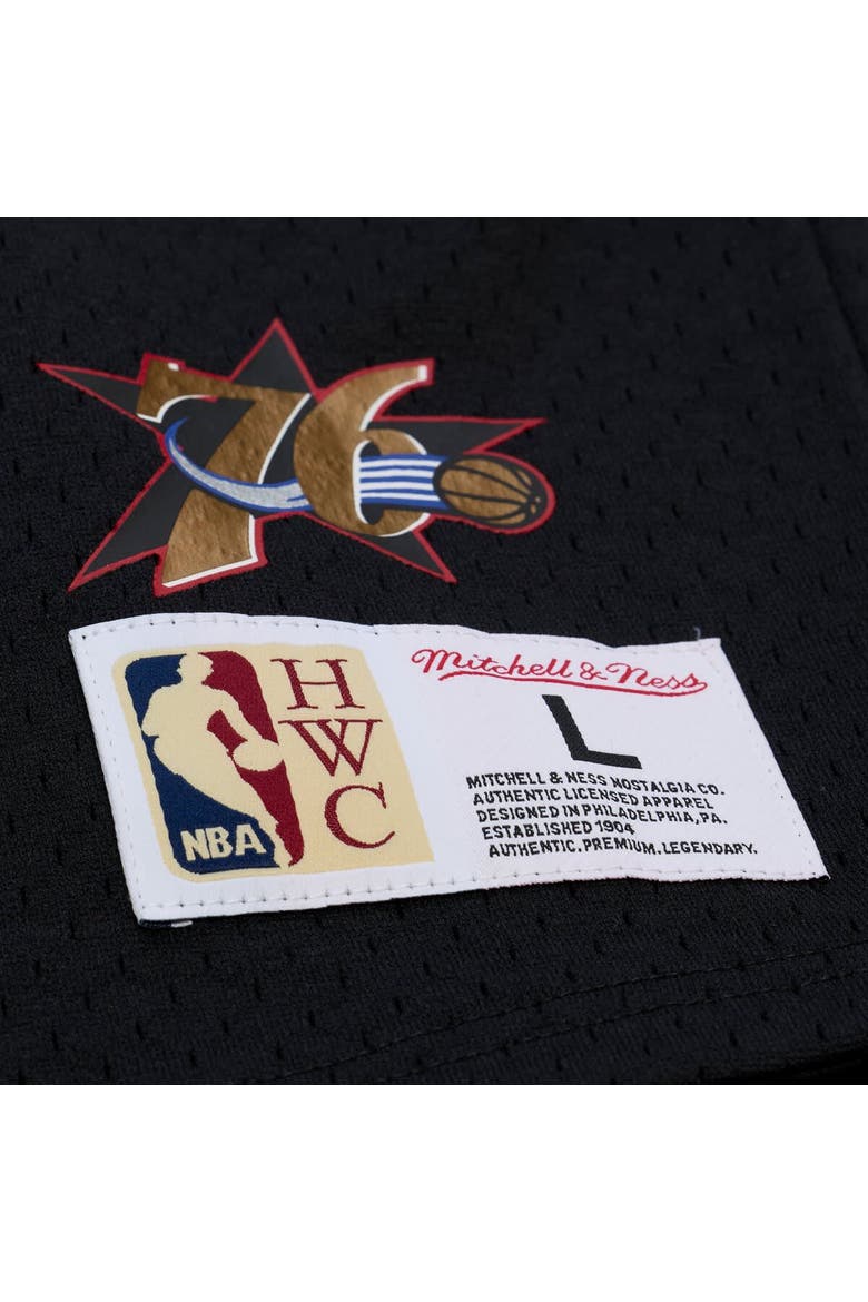 Men's Mitchell & Ness Allen Iverson Black Philadelphia 76ers Mesh Name & Number Short Sleeve Hoodie, Alternate, color, Black