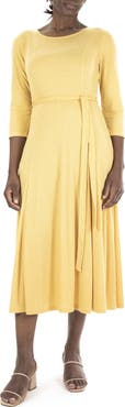 Nina Leonard Sylvia Belted Knit Midi Dress
