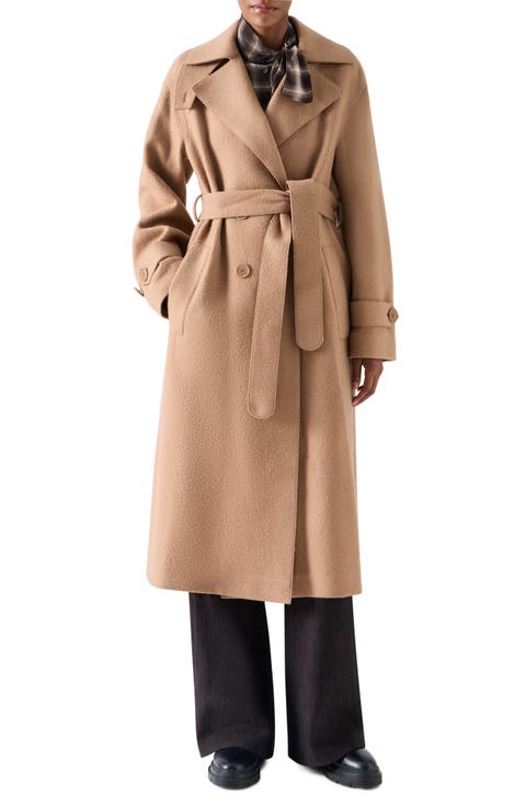 Heavy Wool Blend Belted Coat