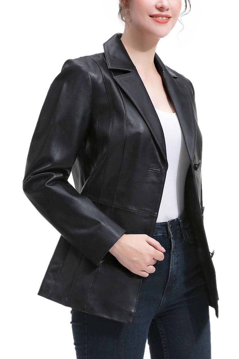 Women's Madeline Leather Blazer, Alternate, color, Black