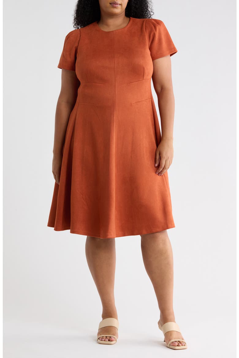 Calvin Klein Faux Suede Fit & Flare Dress (Women)