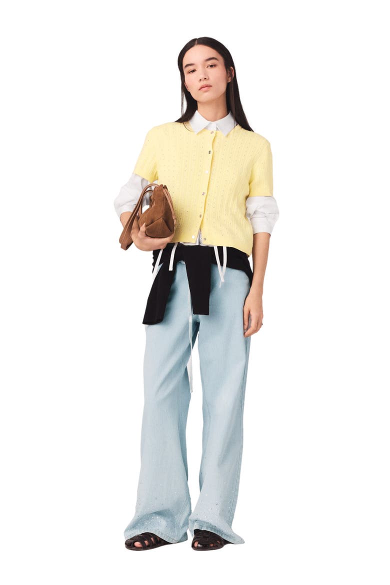 Cardigan with rhinestone neck, Alternate, color, Yellow