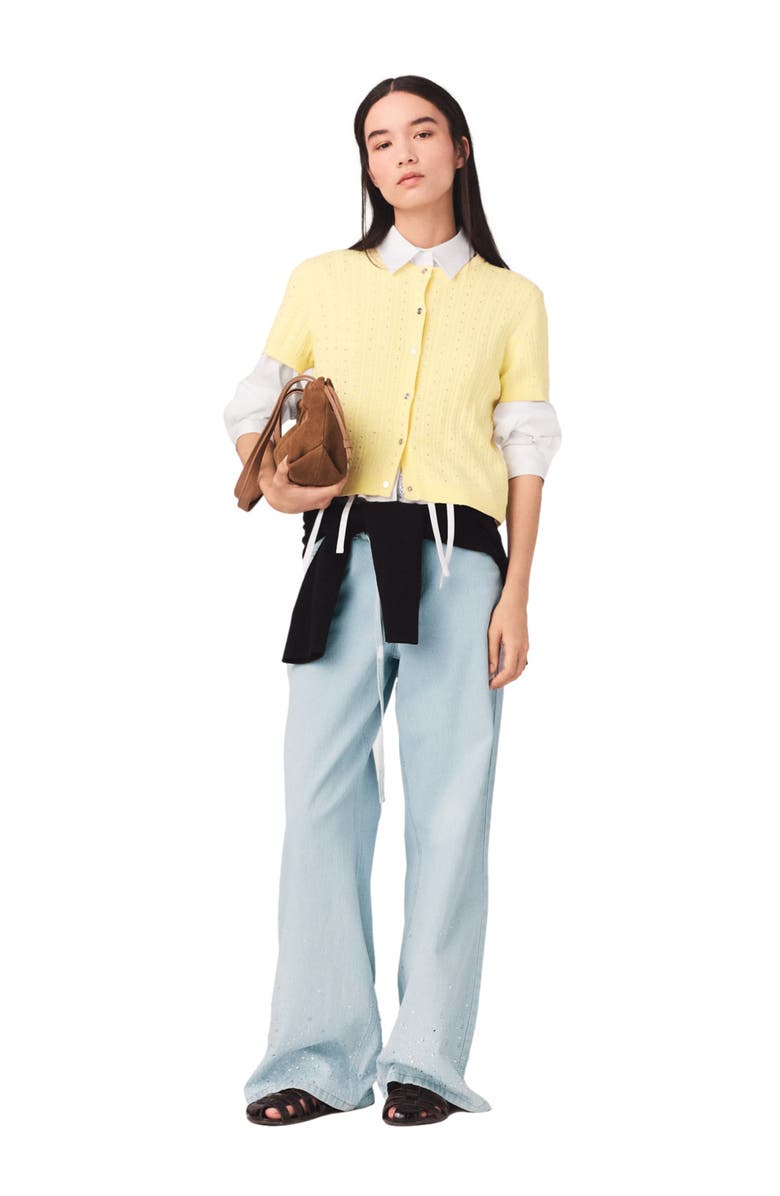 maje Cardigan with rhinestone neck, Alternate, color, Yellow