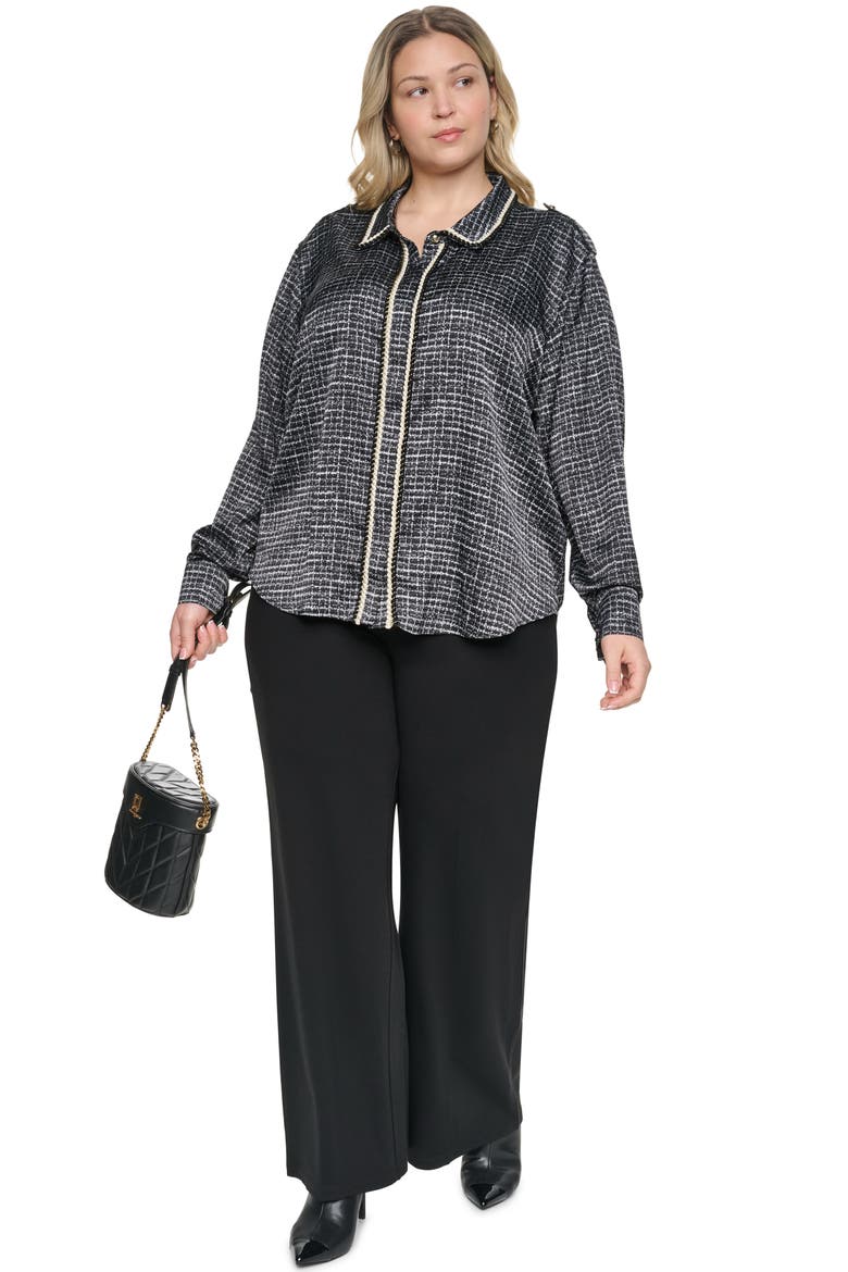 Tweed Print Button-Up Shirt, Alternate, color, BLACK/ SOFT WHITE MULTI