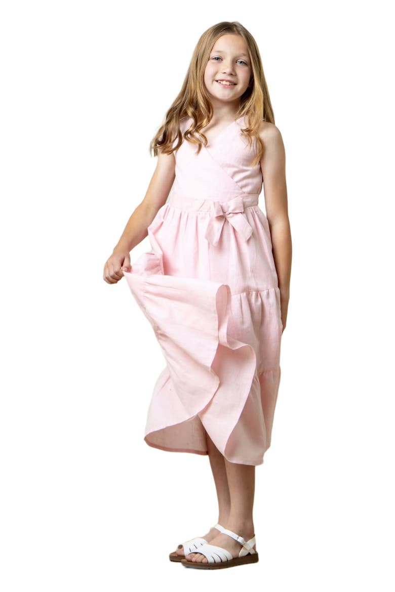 Girls' Tiered Wrap Dress, Kids, Alternate, color, Pale Pink Linen