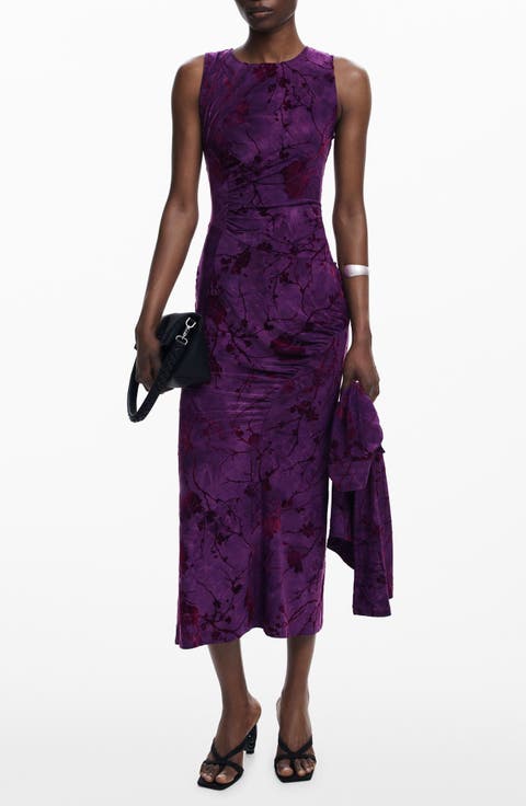 Floral Stretch Velvet Midi Dress