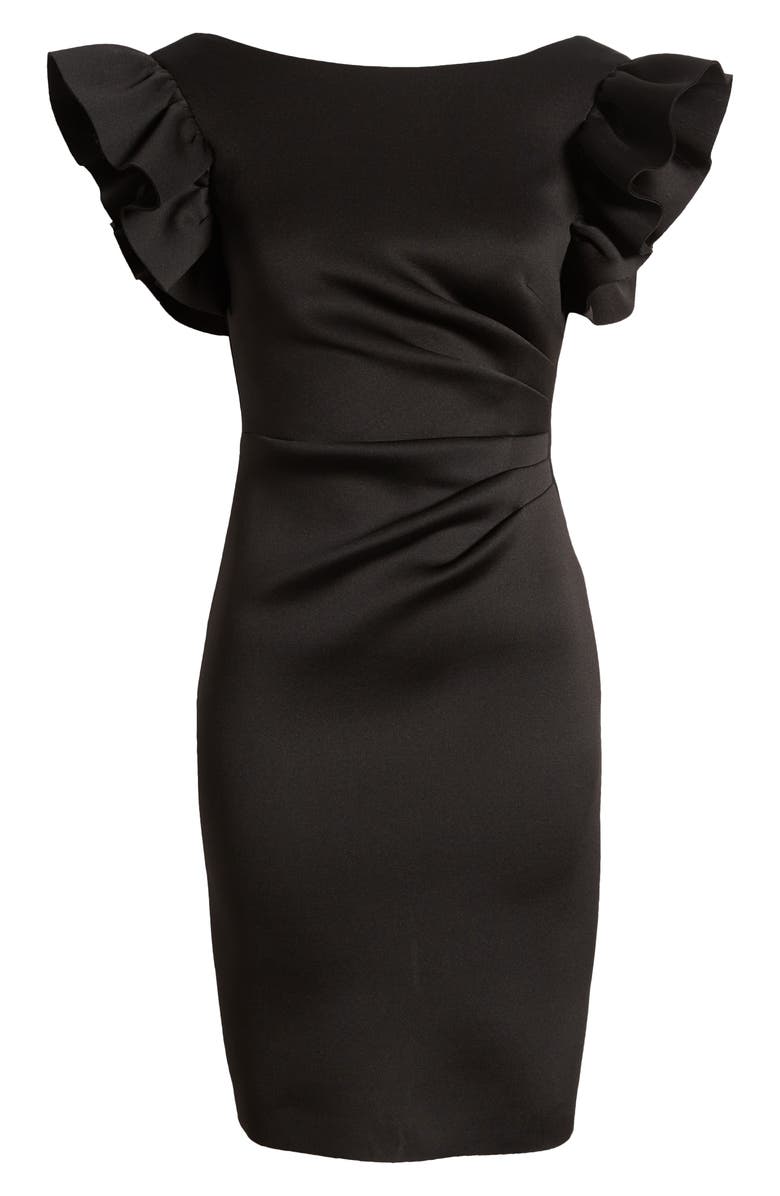 Eliza J Ruffle Sleeve Scuba Crepe Cocktail Sheath Dress, Alternate, color,