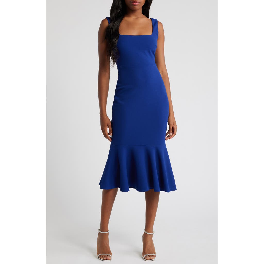 Lulus Moment Maker Cobalt Blue Square Neck Trumpet Midi Dress