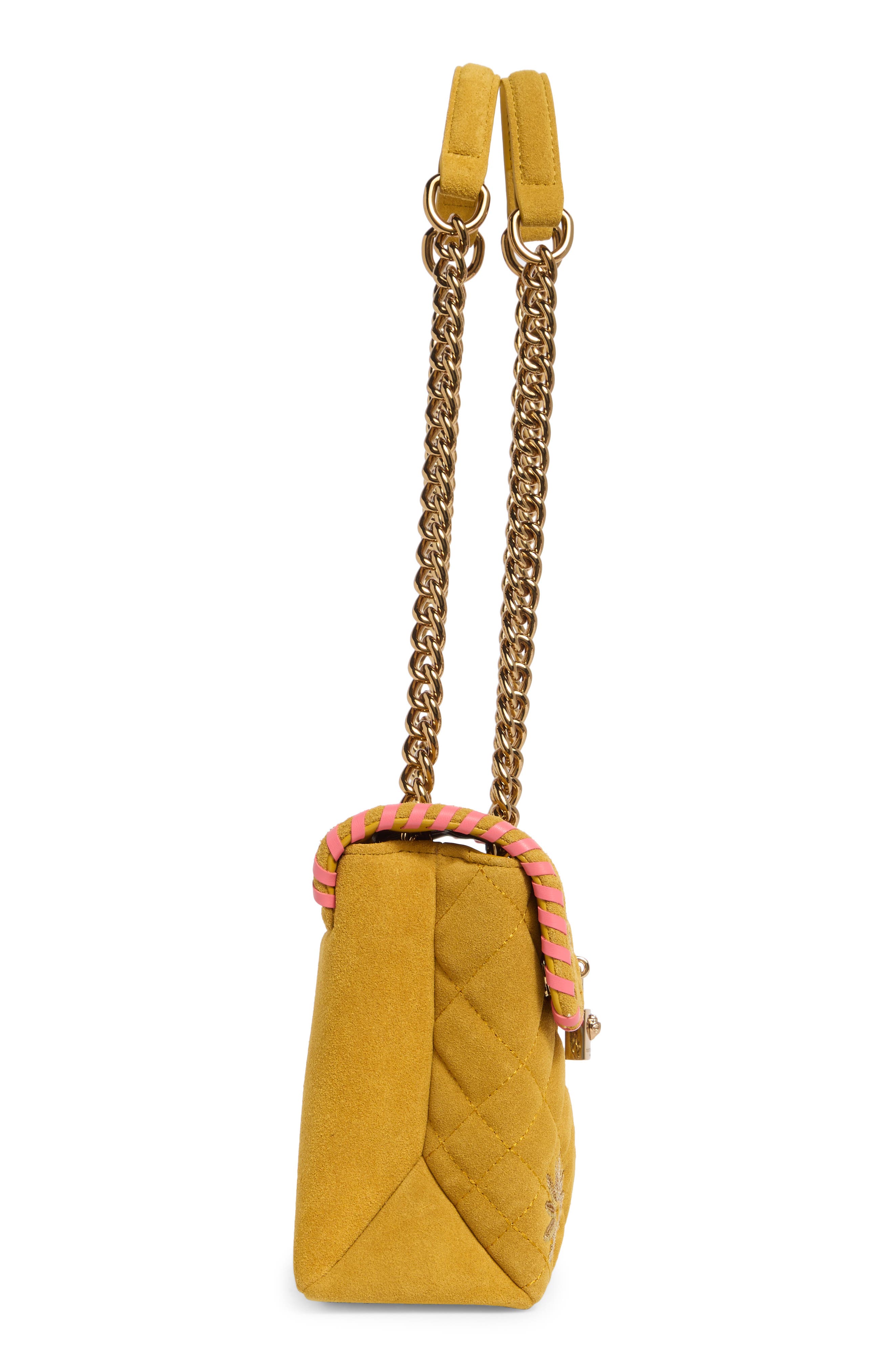 Kurt Geiger London Brixton Sequin Flower Suede Shoulder Bag, Alternate, color, Dark Yellow