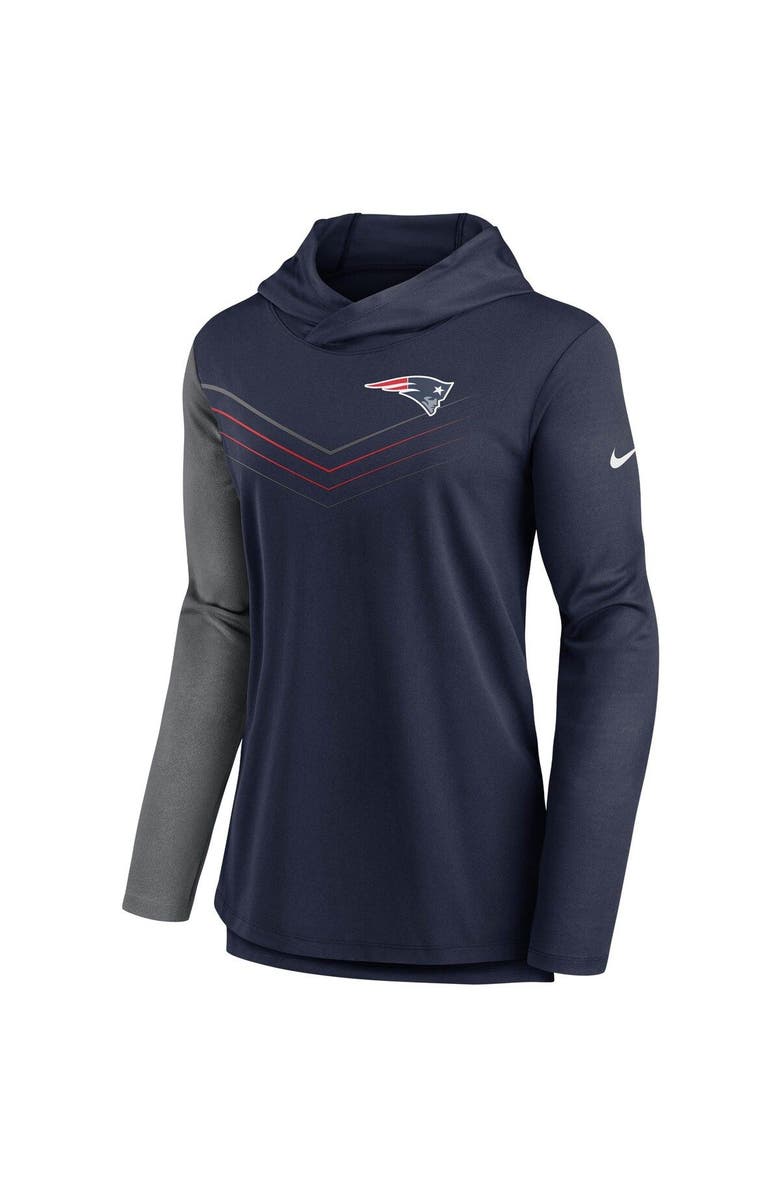 Nike Women's Nike Navy/Heathered Charcoal New England Patriots Chevron Hoodie Performance Long Sleeve T-Shirt, Alternate, color,