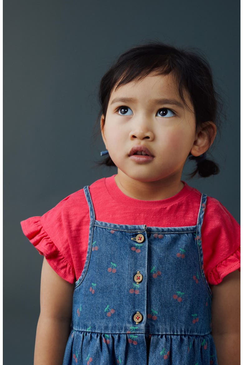 Kids' Cherry Denim Romper & T-Shirt Set, Alternate, color, BLUE