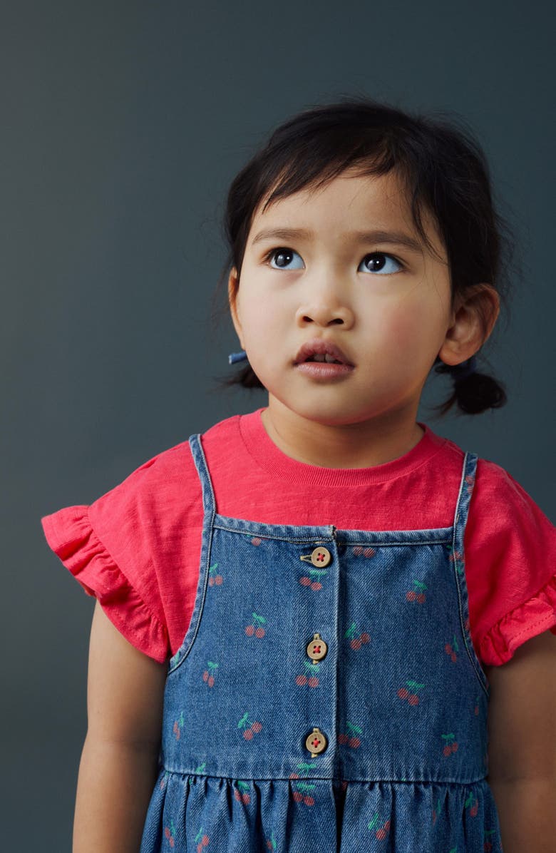 NEXT Kids' Cherry Denim Romper & T-Shirt Set, Alternate, color, Blue